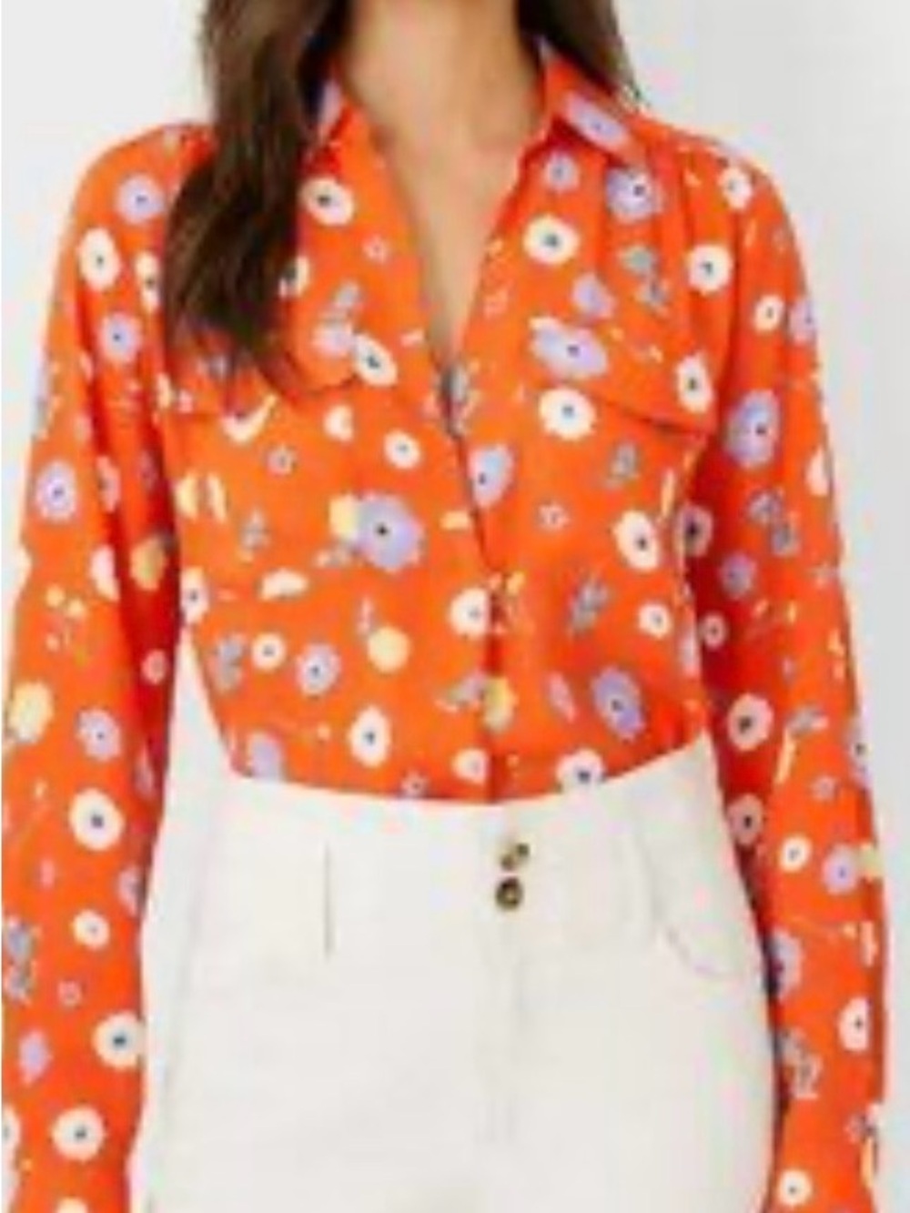 Ann Taylor Orange Floral camp Shirt two chest pockets